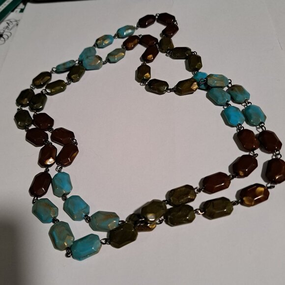 Jewelry - blue turqoise brown gold long necklace